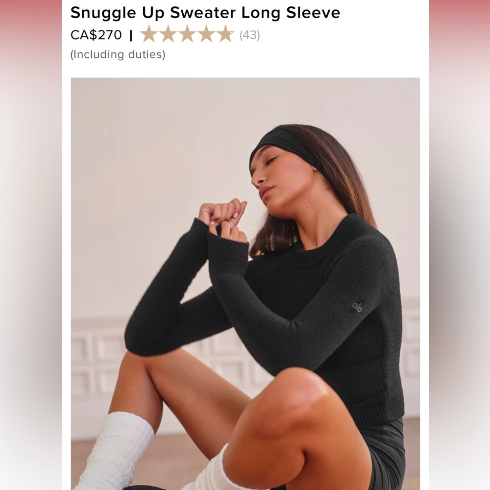Alo snuggle up sweater, long sleeve size x small